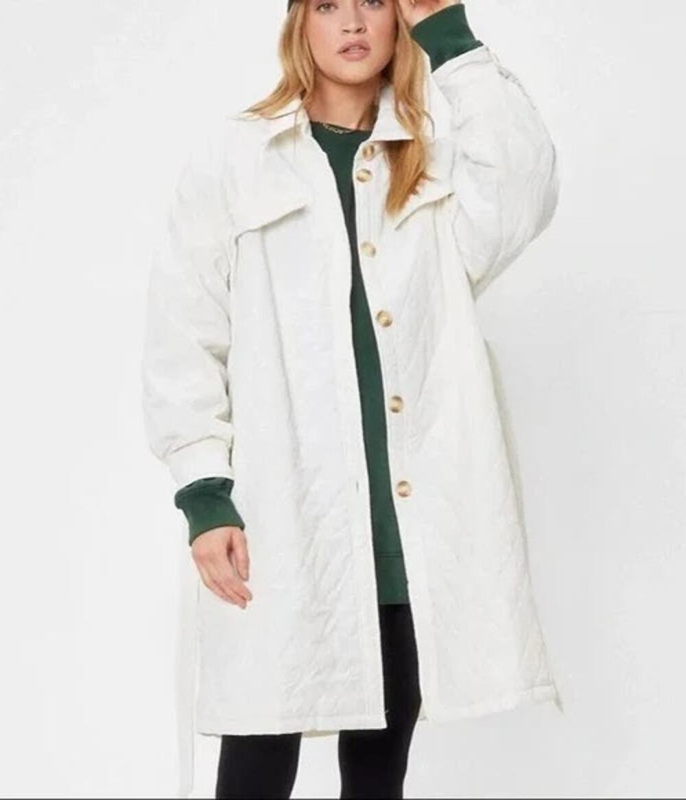 NWT JCL design in Paris Quilted Cream Longline Belted Jacket Size Medium